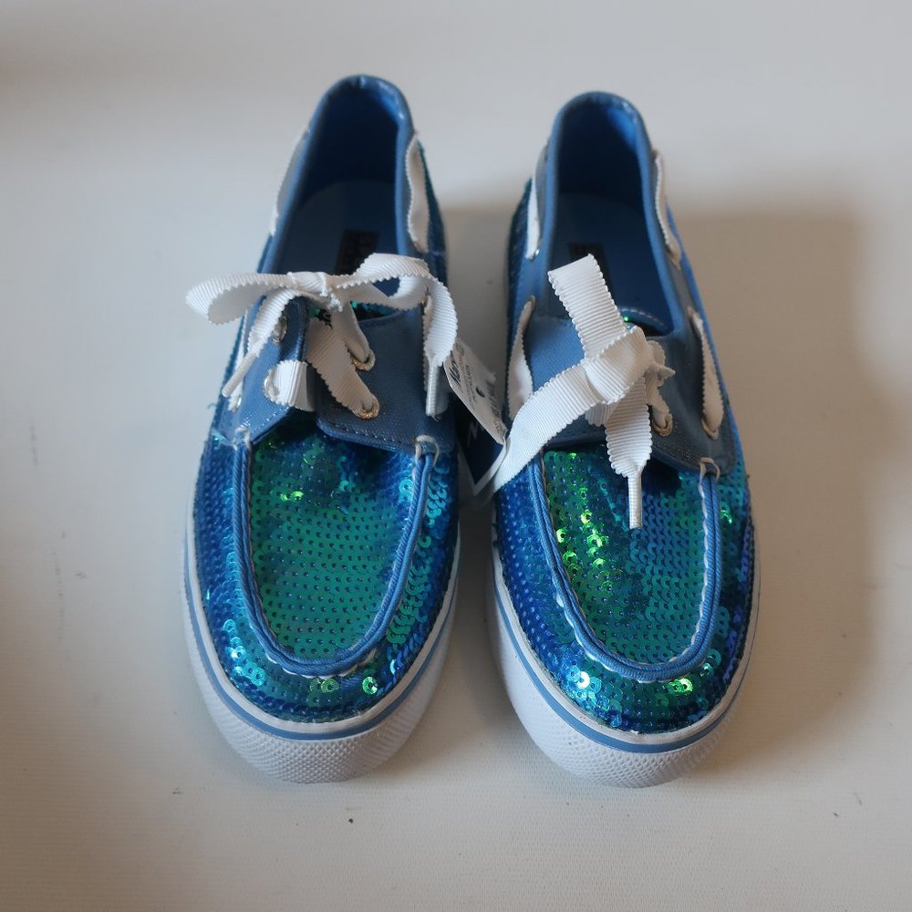 NWT WOMENS SPERRY TURQ IRIDESCENT SEQUIN BOAT SHOES SZ 6 *